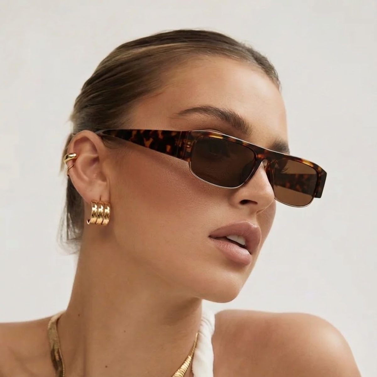 Óculos de Sol Retangular Aurea Tortoise com Lente Marrom