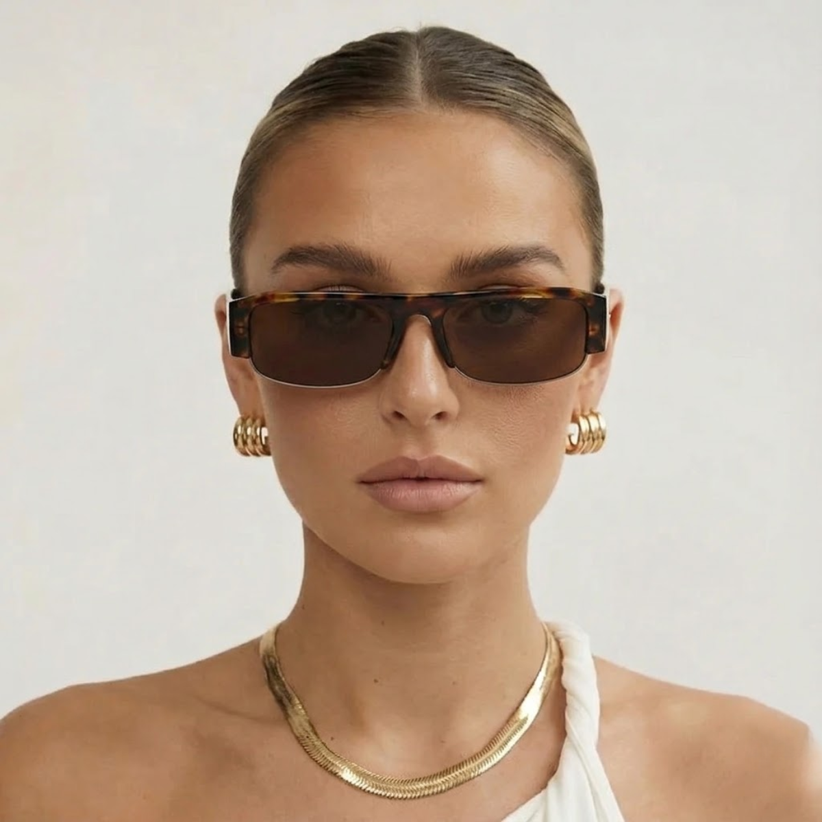 Óculos de Sol Retangular Aurea Tortoise com Lente Marrom