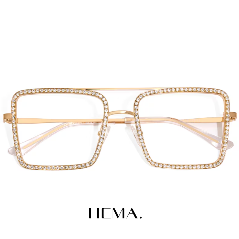 Óculos Diva Strass Dourado - HEMA - Aviador